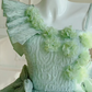 Green asymmetrical suspenders waist slim fit puffy princess skirt homecoming dress R5037