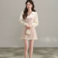 Vintage Pink Tweed A-Line Dress, Women's Long Sleeve Floral Embroidered Mini Dress R9329
