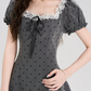 Gray Polka Dot Mini Dress Women With Lace Trim Square Neck And Puff Sleeves R9402