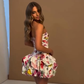 Retro Floral Tube Top Waist Pleated Bud Skirt Short Homecoming Dress R5438