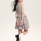 Elegant Coquette Gray Plaid Sleeveless Mini Dress With Tiered Skirt And Floral Accent R9302