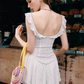 White Lace Cami Mini Dress With Ruffle Trim And Bow Detail R9282