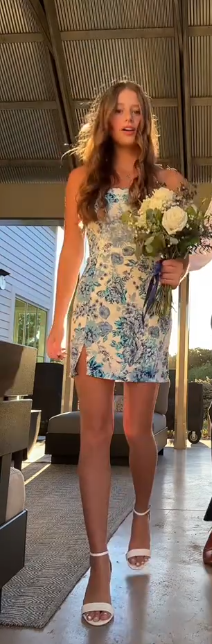 Blue floral tube top waist mini skirt homecoming dress R5537