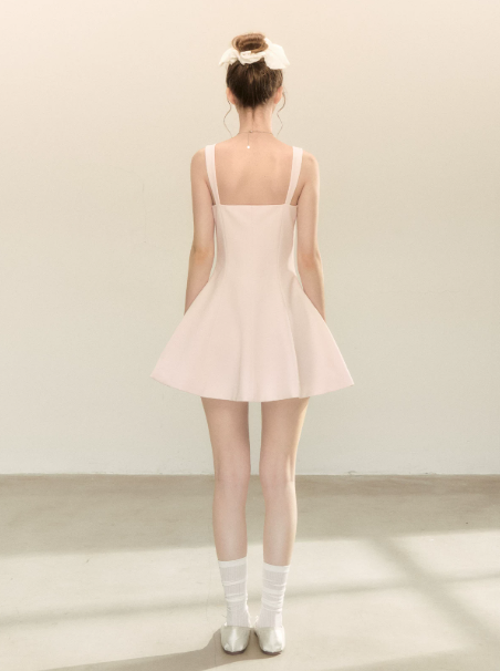 Pink Cami Dress with Front Bow, Square Neck and Back Zipper R9221