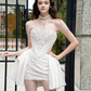 White satin tube top lace design waist waist sexy short skirt homecoming dress R4185