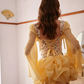 Yellow Floral Corset Mini Dress with Bell Sleeves and Puffy Skirt R9179
