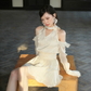 White Halter Neck Dress with Off-Shoulder Ruffle Sleeves and Tiered Skirt R9224