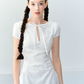 White Eyelet Embroidery Mini Dress Women With Keyhole Neck And Bow Tie Detail R9394