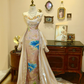 Champagne pink strapless fitted long ball gown R7160