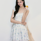 Summer Vacation Style Floral Mini Dress With Lace Trim And Square Neck R9431