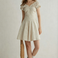 Beige Floral Print Mini Dress Women With Ruffled V-Neck And Puff Sleeves R9456