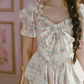 Romantic Princess Tiered Mini Dress Square Neck Ruffle Bow Floral Print Cotton R9190