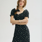Black Floral Print Mini Dress Women With Puff Sleeves And Lace-Up Back R9477