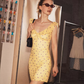 Yellow Floral Ruffle Cami Mini Dress With Bow Detail And Bodycon Fit R9290