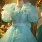 Light blue puff sleeves, fitted waist, full skirt, ball gown, bridal gown R7260