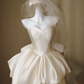 Champagne-colored strapless satin waisted puffy princess dress, prom dress R5653