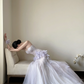 Light purple strapless, waist‑cinching, slim‑fit, bodycon sexy long ball gown, bridal dress R7993