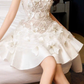 White soft tube top waist three-dimensional flower design vivid A-line short skirt homecoming dress R4709