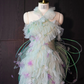 Light green halter neck fitted waist sexy long ball gown R8944