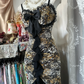 Leopard print suspenders slim waist hip fishtail sexy long skirt ball gown R6169