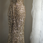 Gold sequined halter-neck fitted long ball gown R6807