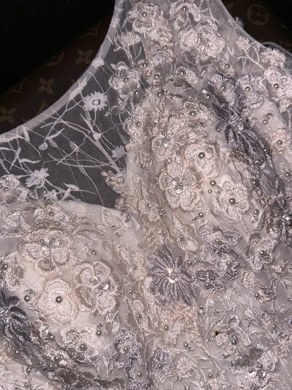 White tank top with beaded lace-up fitted long ball gown R6887