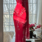 Pink halter-neck fitted long ball gown R7683