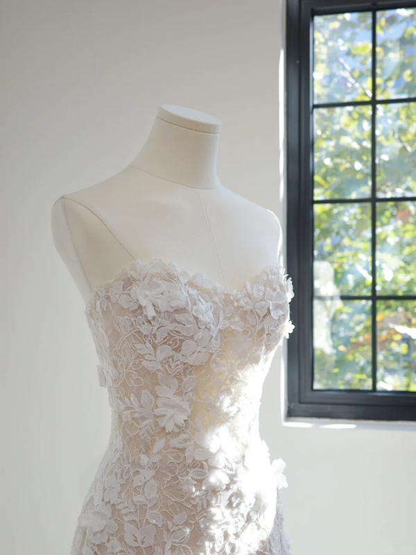 Off-white strapless fitted waist bodycon long ball gown, bridal dress R8453