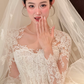 White lace top waist slim fit puffy skirt tulle long dress bridal dress R6029