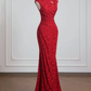 Red Chinese-style collared sleeveless fitted waist long ball gown R8228