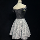 Temperament black tube top waist pattern A-line skirt short skirt homecoming dress R4997