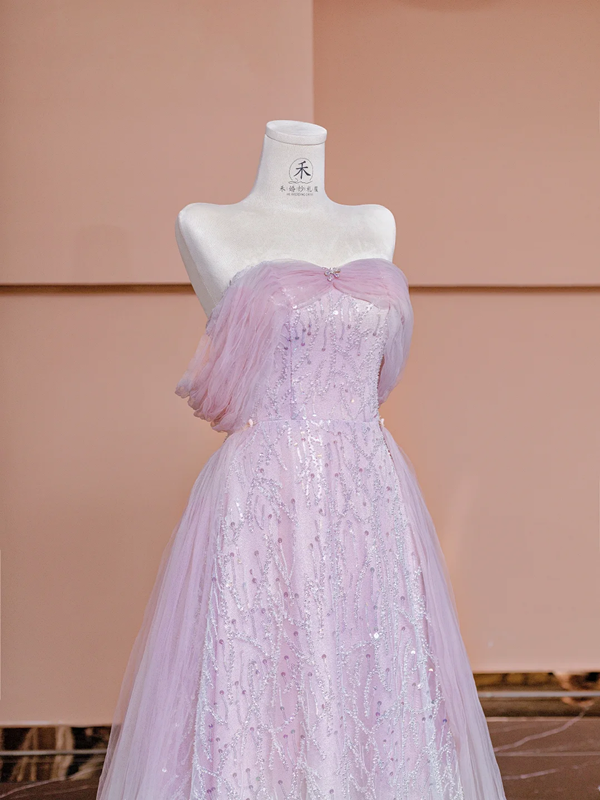 Light purple strapless, fitted A-line long ball gown/bridal dress R8423