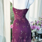 Purple halter-neck embroidered waist-cinching sexy short ball gown R7642