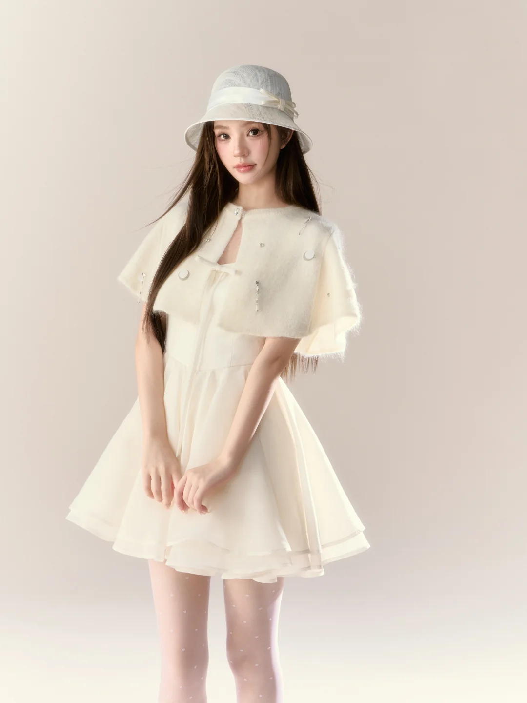 White halter cape waist slim A-line short skirt homecoming dress R5398