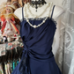 Navy blue halter-neck fitted A-line mini ball gown R6328