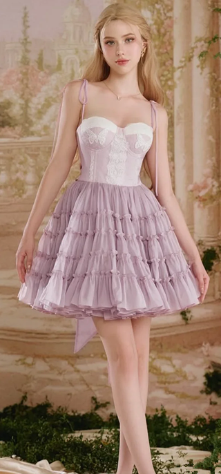 Light purple halter top, slim waist, long skirt, princess skirt, homecoming dress R4548