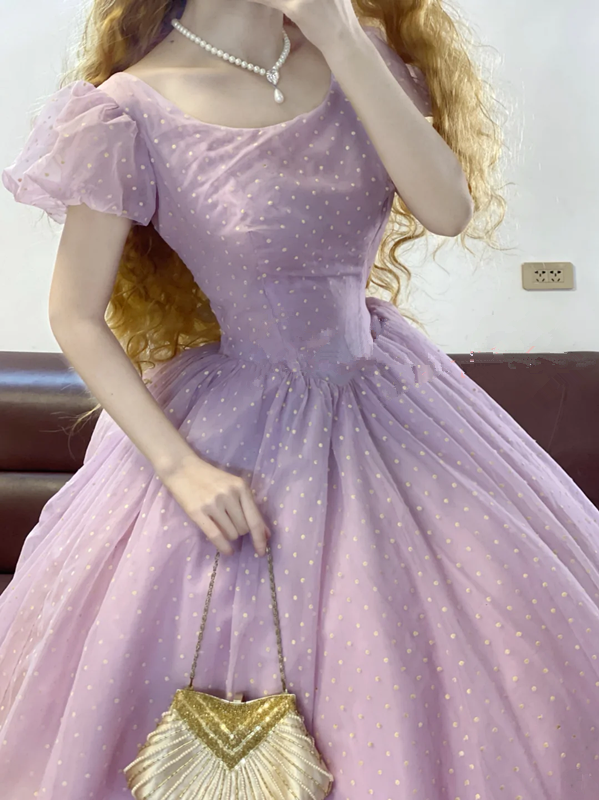 Light Purple Waist-Cinched Fitted Elegant Puffy-Hem Ball Gown, Bridal Gown R7321