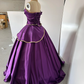 Purple halter-neck, fitted waist, full skirt, long ball gown R8369