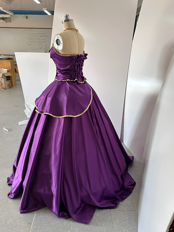 Purple halter-neck, fitted waist, full skirt, long ball gown R8369