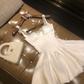 White diamond suspenders slim waist elegant A-line long skirt short skirt homecoming dress R4226
