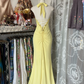 Yellow halter-neck fitted mermaid skirt ball gown R6368