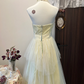 Light yellow halterneck waist slim-fitting layered tulle long dress for homecoming R4306