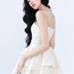 White Jacquard Floral Cami Dress Women With Corset Waist And Layered Skirt R9433
