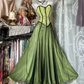 Green strapless fitted waist long ball gown with a full skirt R8114