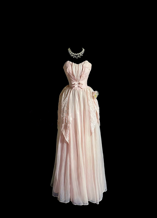 Light pink strapless fitted waist elegant long ball gown R6648