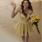 Yellow Striped Cami Dress Women With Ruched Bust And A-Line Mini Skirt R9455