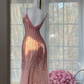 Light pink halter-neck fitted waist rhinestone long ball gown R7603