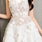 White soft tube top waist three-dimensional flower design vivid A-line short skirt homecoming dress R4709