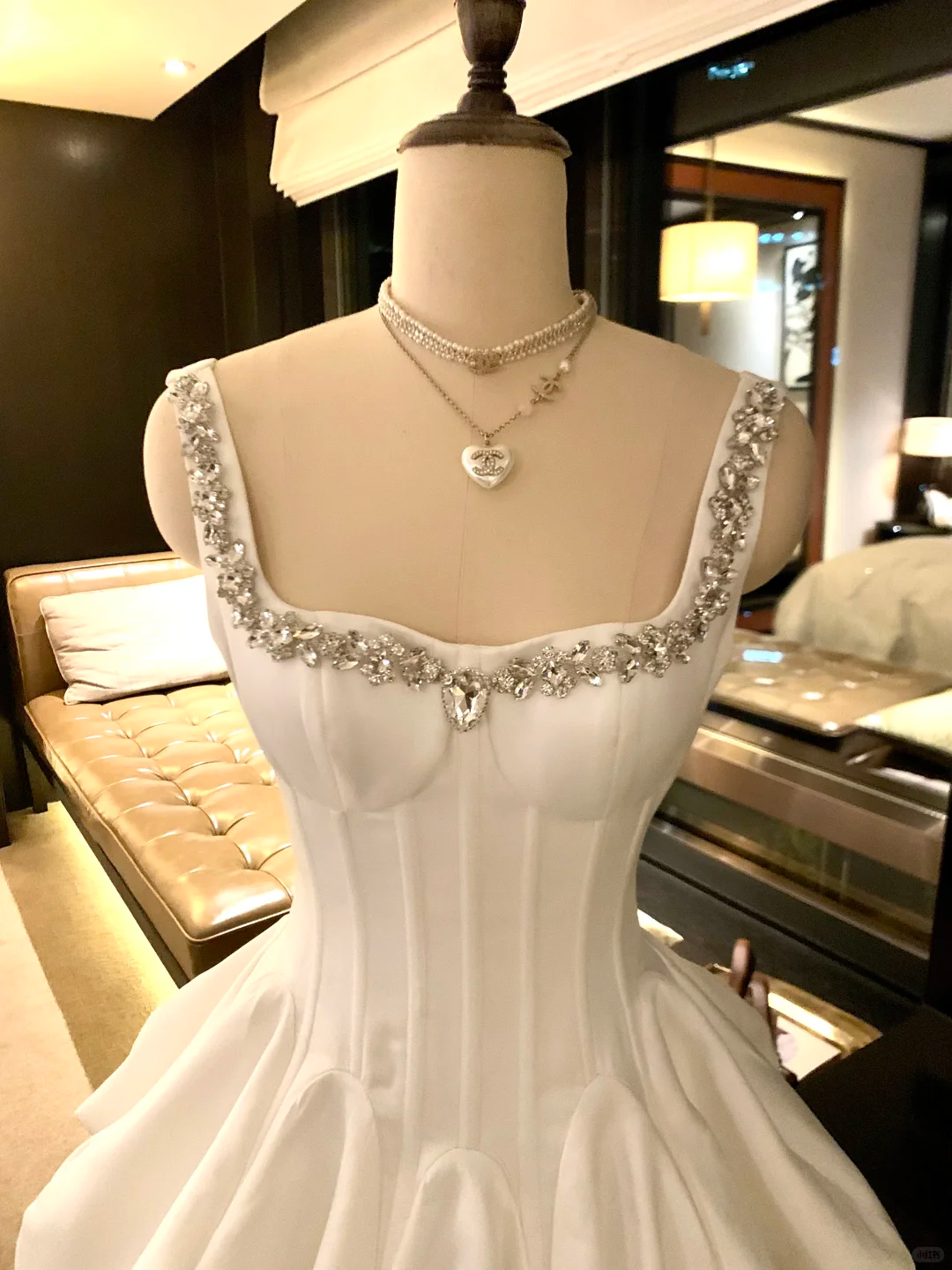 White diamond suspenders slim waist elegant A-line long skirt short skirt homecoming dress R4226