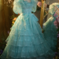 Light blue puff sleeves, fitted waist, full skirt, ball gown, bridal gown R7260